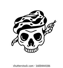 Skull and dangerous snake on white background