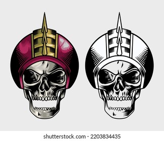 skull with dark red punk helmet