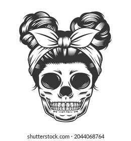 Skull Daughter Head design on white background. Halloween. skull head logos or icons. vector illustration.