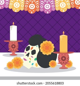 skull day of the dead and candles