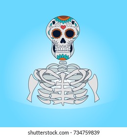 Skull Day Of Dead Concept Traditional Mexican Halloween Dia De Los Muertos Holiday Party Decoration Banner Invitation Flat Vector Illustration