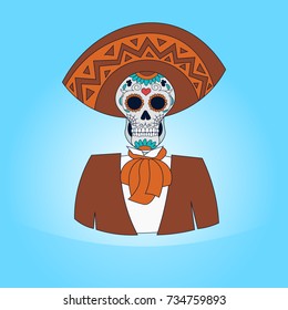 Skull Day Of Dead Concept Traditional Mexican Halloween Dia De Los Muertos Holiday Party Decoration Banner Invitation Flat Vector Illustration