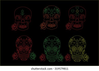 skull, day of dead
, icons on black