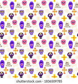 Skull Day Dead Seamless Pattern. Vector Illustration of Mexican Holiday Background.