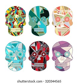 Skull day of the Dead set - stock vector illustration. Abstract pattern.