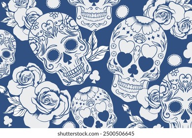 skull day of the dead vector pattern