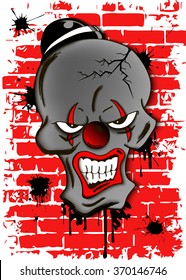 Skull of a dead evil clown in hat. Vector illustration