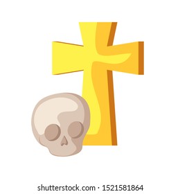 skull dead halloween with cross isolated icon vector illustration design
