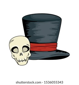 skull dead halloween with wizard hat style pop art vector illustration design