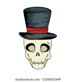 skull dead halloween with wizard hat style pop art vector illustration design