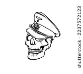 Skull dead head of the Hitler nazi commander war vintage or retro illustration vector art. This illustration can be used for tattoo, Halloween icon, logo, poster, t-shirt print and other.