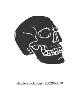 Skull Dead Icon Silhouette Illustration. Skeleton Head Vector Graphic Pictogram Symbol Clip Art. Doodle Sketch Black Sign.