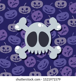 skull of dead with pumpkin background vector illustration design