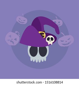 skull of dead with wizard hat in colorful background