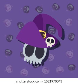 skull of dead with wizard hat in colorful background vector illustration design