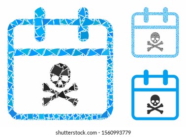 Skull deadline day mosaic of irregular pieces in variable sizes and shades, based on skull deadline day icon. Vector rough pieces are combined into illustration.
