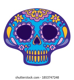 skull of deads day with blue color in a white background vector illustration design