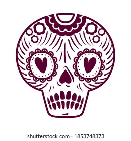 skull of deads day with hearts on eyes in a white background vector illustration design