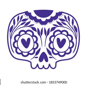 skull of deads day with hearts on eyes over a white background vector illustration design