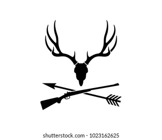 Skull Dear Head With Sniper Gun And Arrow Cross For Hunting Symbol Logo Vector