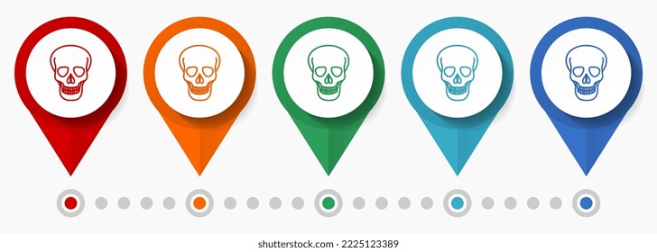 Skull, death concept vector icon set, flat design pointers, infographic template