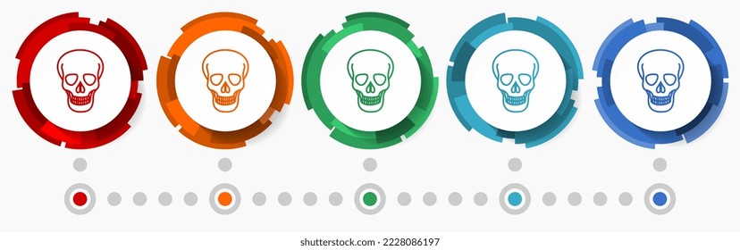 Skull, concepto de muerte conjunto de iconos vectoriales, diseño moderno de botones web abstractos en 5 opciones de color, plantilla infográfica