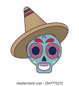 skull death with hat traditional mexican vector illustration design