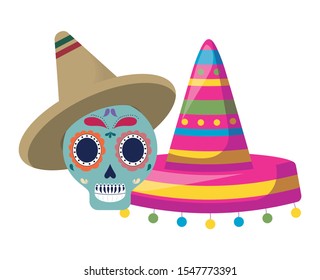 skull death with hats traditional mexican vector illustration design