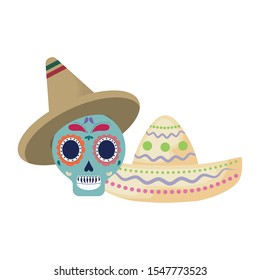 skull death with hats traditional mexican vector illustration design