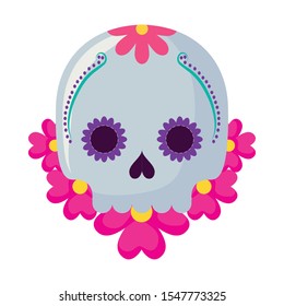 skull death icon traditional mexican with flowers decoration vector illustration design