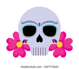 skull death icon traditional mexican with flowers decoration vector illustration design