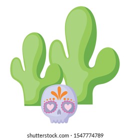 skull death icon traditional mexican with cactus vector illustration design