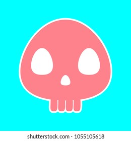 Skull death icon. Vector. Magenta icon with white sticker contour at sky blue background. Isolated.