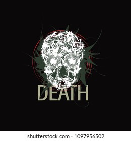 Skull death logo icon sign colorful hand drawn grunge art style design Fashion print for clothes apparel t-shirts cards picture banner party flyer poster for websites Satan design Vector illustration.