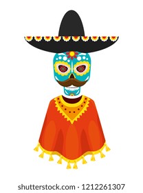 skull death with mexican poncho