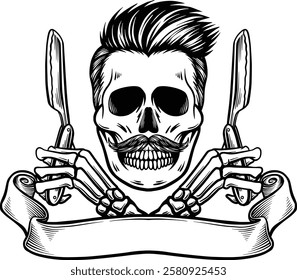 skull, death, skeleton, head, halloween, human, bone, vector, illustration, dead, anatomy, horror, tattoo, black, symbol, barber shop, face, danger, scary, bones, white, isolated, cartoon, spooky