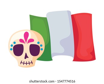 skull death traditional with mexico flag vector illustration design