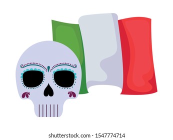 skull death traditional with mexico flag vector illustration design