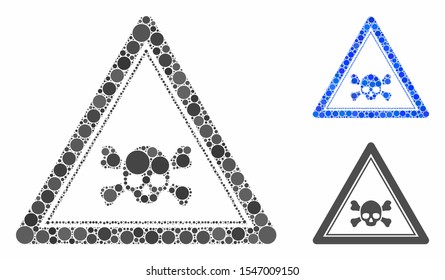 Skull death triangle composition of circle elements in variable sizes and color tints, based on skull death triangle icon. Vector circle elements are grouped into blue composition.