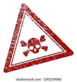 Skull death triangle rubber stamp seal. Vector element with distress style and dust texture in red color. Designed for overlay watermarks and distressed seal prints.