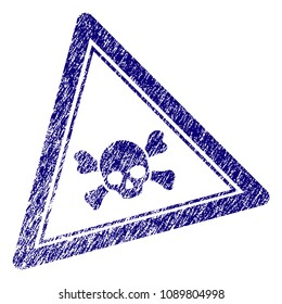 Skull death triangle stamp seal. Vector element with grainy design and unclean texture in blue color. Designed for overlay watermarks and grunge textured rubber seal imitations.