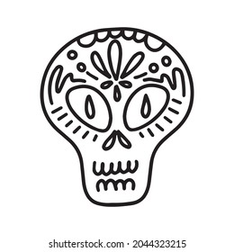 Skull decorated with cross and flowers . Vector Illustration in doodle style. Design for Day of the Dead 