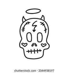 Skull decorated with cross and flowers . Vector Illustration in doodle style. Design for Day of the Dead 