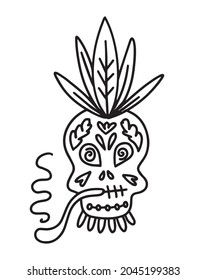 Skull decorated with cross and flowers . Vector Illustration in doodle style. Design for Day of the Dead 