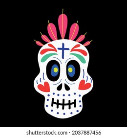 A skull decorated with ornaments for the celebration of the Day of the Dead and Halloween Vector illustration