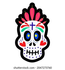 A skull decorated with ornaments for the celebration of the Day of the Dead and Halloween Vector illustration