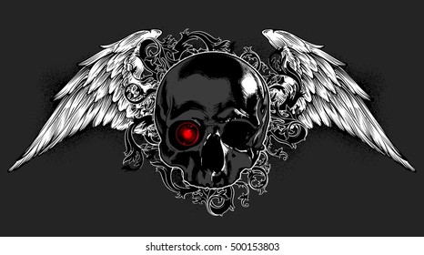 Skull decorated with wings