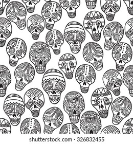 skull decoration background seamless pattern with no color