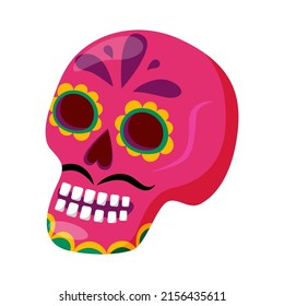Skull decoration for Dia de Los Muertos, Day of the Dead or Mexico Halloween .  Flat vector cartoon illustration isolated on white background