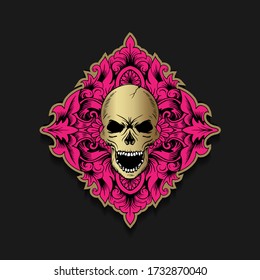 Skull with decorative engraving pattern detailed, dark art illustration. For spiritual guidance, tarot reader, Alchemy, spirituality, mysticism, t shirt, sticker, tattoo.